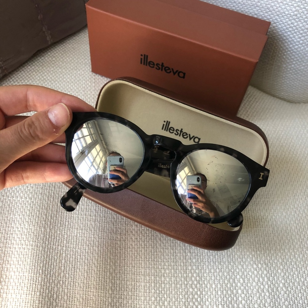 Black gray tortoise illesteva metallic sunglasses